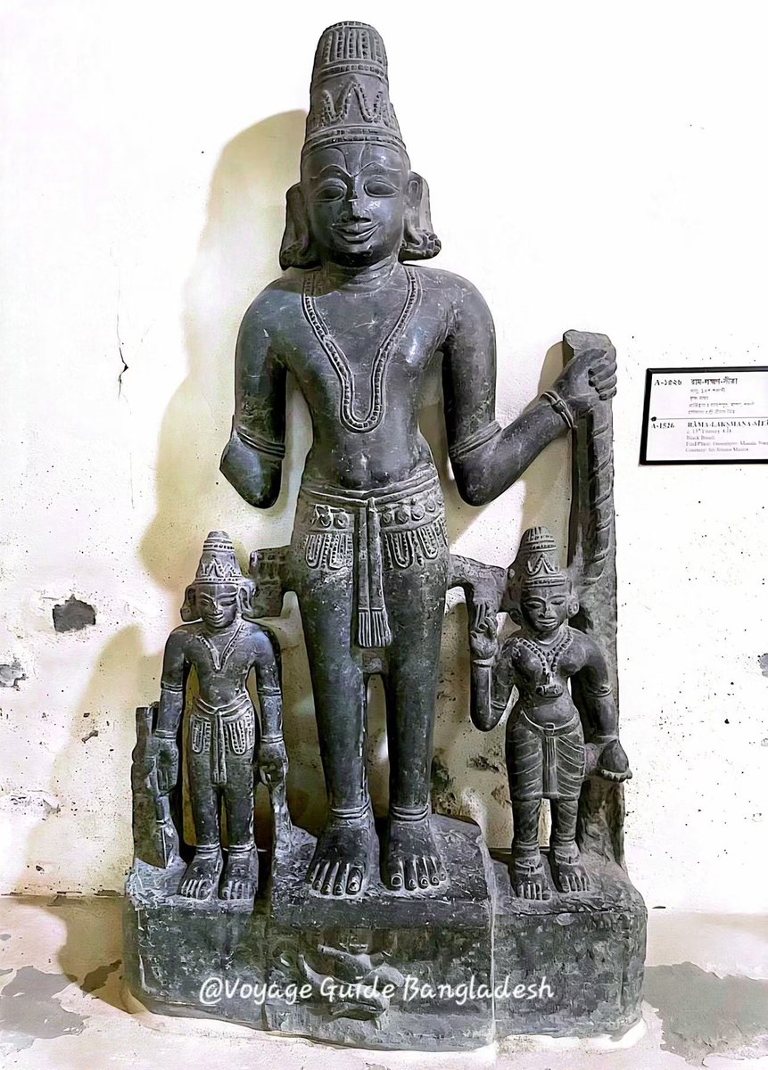 monidipadey's tweet photo. Sri Rama has always been an integral part of Bengal history. 

Worship of Sri Rama not being a part of Bengal history is a Marxist-Islamist created lie. 

The given image is a murti of Sri Rama, Lakshmana, and Sita, dated around 11-12th century CE, Bengal. It is now kept at the Varendra Research Museum in 🇧🇩 . 

Niharranjan Roy in his book  “Bangalir itihaas- Adi parbo” (pp 634-636), mentions terracotta plaques depicting narratives from the Ramayana in the Paharpur temple remains (also now in 🇧🇩), which are dated to early Pala period (around 8th century CE). 

According to Roy, worship of Sri Vishnu and His avtars was well in place in Bengal even in the pre-Gupta era. 

Sri Rama was, is, and will remain a part of Bengal. 
It’s Marxism and Islamism that are foreign to Bengal and not part of real Bengal history or culture!
