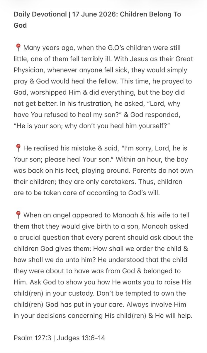 Jossef69's tweet photo. Daily Devotional | 17 June 2026: Children Belong To God https://t.co/kmyhEYvJnX