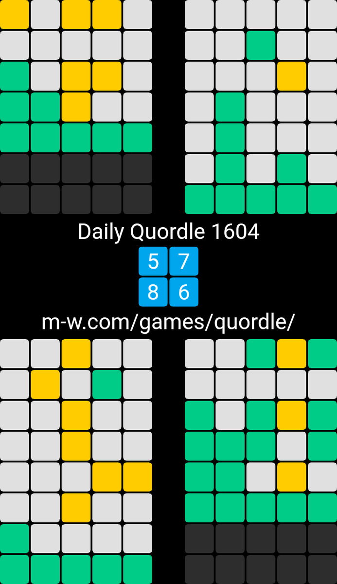 fcsTEXASgoss's tweet photo. 🙂 Daily Quordle 1604
5️⃣7️⃣
8️⃣6️⃣
https://t.co/3Ig2tOnKUi https://t.co/59vbhSPGyv