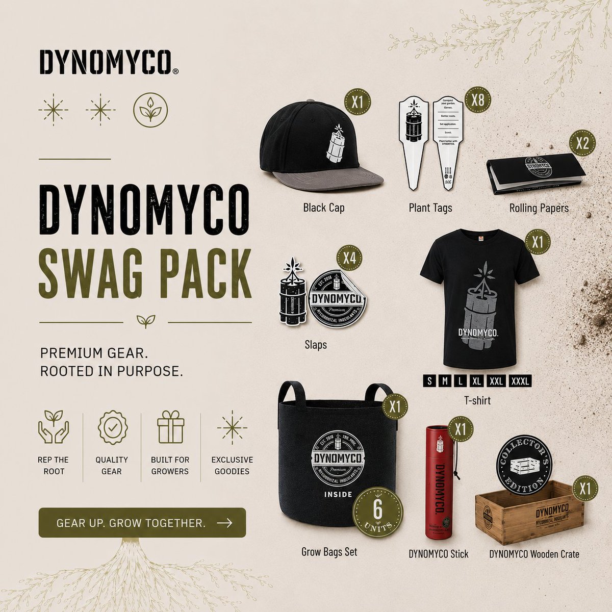 DYNOMYCO's tweet photo. Built for growers who take the root zone seriously.

Swag Pack, RootBoost Bundle, Enthusiast Package, or TNT Package?

Which pack are you grabbing first?

#DYNOMYCO #GrowTogether https://t.co/Uu9eb3ymuo