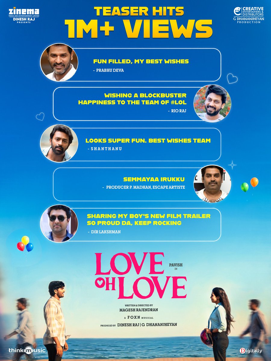 KollyDigi's tweet photo. When love speaks, millions of hearts listen. ❤️✨

Thank you for the overwhelming love and support to the #LoveOhLove teaser, as it crosses 1M+ views! 🎉

#LoveOhLoveTeaser Trending Now 
🔗https://t.co/nIDffNfmzQ

A new-age romantic entertainer.
In Theatres Soon. ❤️

#LOL @zinemaindia @creativeentoffl @dineshrajoffl @dhananjayang @thinkmusicindia @Pavishvofficial @nagadurgaoffl @alyekmaliya @MuthaiahG @srikanth_nb @selvaraghavan @ksravikumardir @vanithavijayku1 @foxnmusic @Harshika_Ramesh @Dstudiospost @Sathish_tp_ @ProRekha @nsjegadeesan @digitallynow