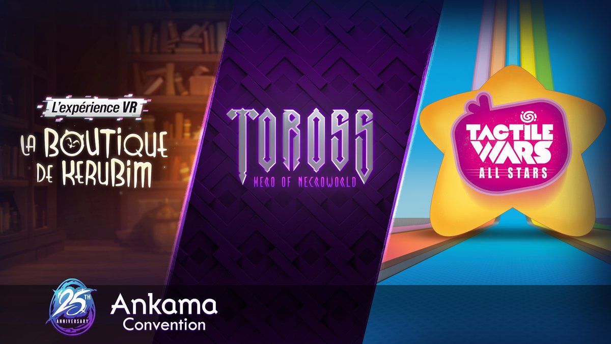 DOFUSRetro_ES's tweet photo. 🕹️✨ ¡Tenemos algunas sorpresas que revelarles para la #AnkamaConvention! 🎉👀

💀🎮 #Toross: Hero of Necroworld, nuestro primer metroidvania lleno de acción y exploración.

🔫🌈 #TactileWars: All Stars, la nueva versión del colorido y alocado juego que conquistó a miles de jugadores.

👓🏠 La Casa de #Kerubim, una experiencia de realidad virtual inédita que te sumergirá en anticuario más famoso del Mundo de los Doce.

🚀✨ ¡Ven a descubrir estas novedades y muchas más durante la #AnkamaConvention!

👉 Más información:
https://t.co/TV7QZSpa2E

#DOFUSRetro