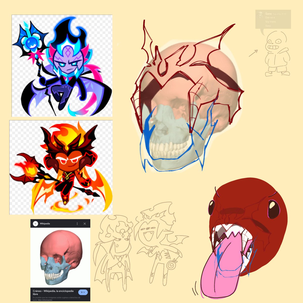CAPR1CHA's tweet photo. I like how Cata's and Hiero's head pieces look together. They kind of look like teeth so I made a creature. Their child... Henry... yes... a worthy name. https://t.co/E9sjrvovLH