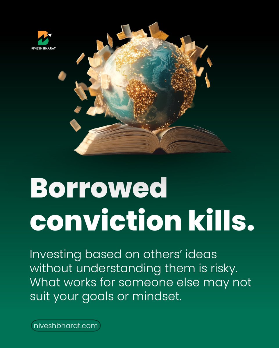 _Pulkitjain's tweet photo. ⚠️ Borrowed Conviction Kills

Investing based on others’ ideas without understanding them is risky.

What works for someone else may not suit your goals or mindset. https://t.co/QRWQvOC84n