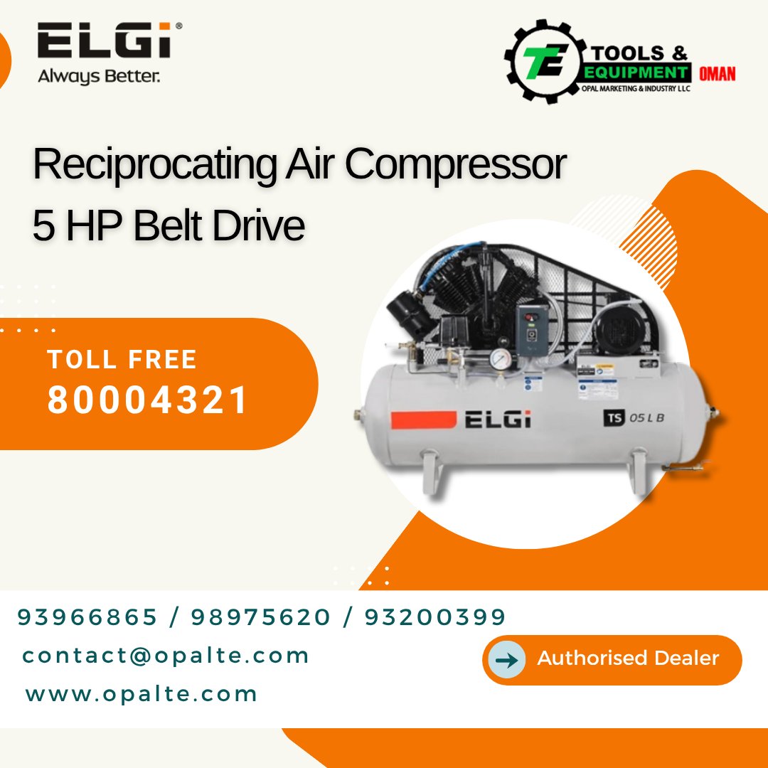 OpalTools's tweet photo. Reciprocating Air Compressor 5 HP Belt Drive
ضاغط هواء ترددي بقوة 5 أحصنة ونظام دفع بالسير
#toolsandequipments #Muscat #Oman https://t.co/wUfV4upDmQ