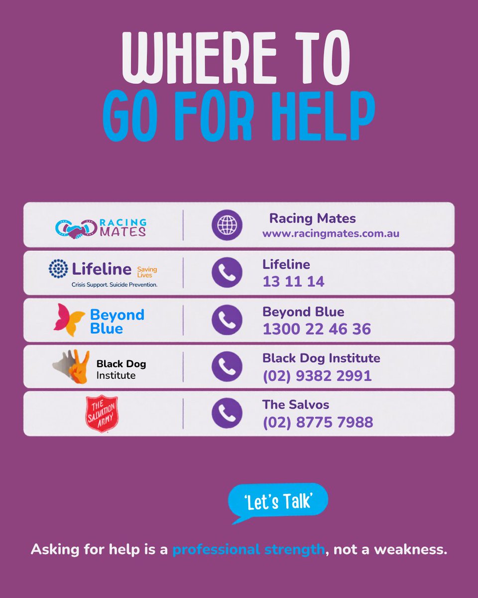 Racingmates's tweet photo. Asking for help is a professional strength, not a weakness🤝If the load is getting too heavy, there is a whole network in your corner. Save these numbers or visit https://t.co/FcLYp1Jslo to connect with a peer. #RacingMates #BurnoutAwareness #MensHealthWeek https://t.co/cCH7QCYM0g