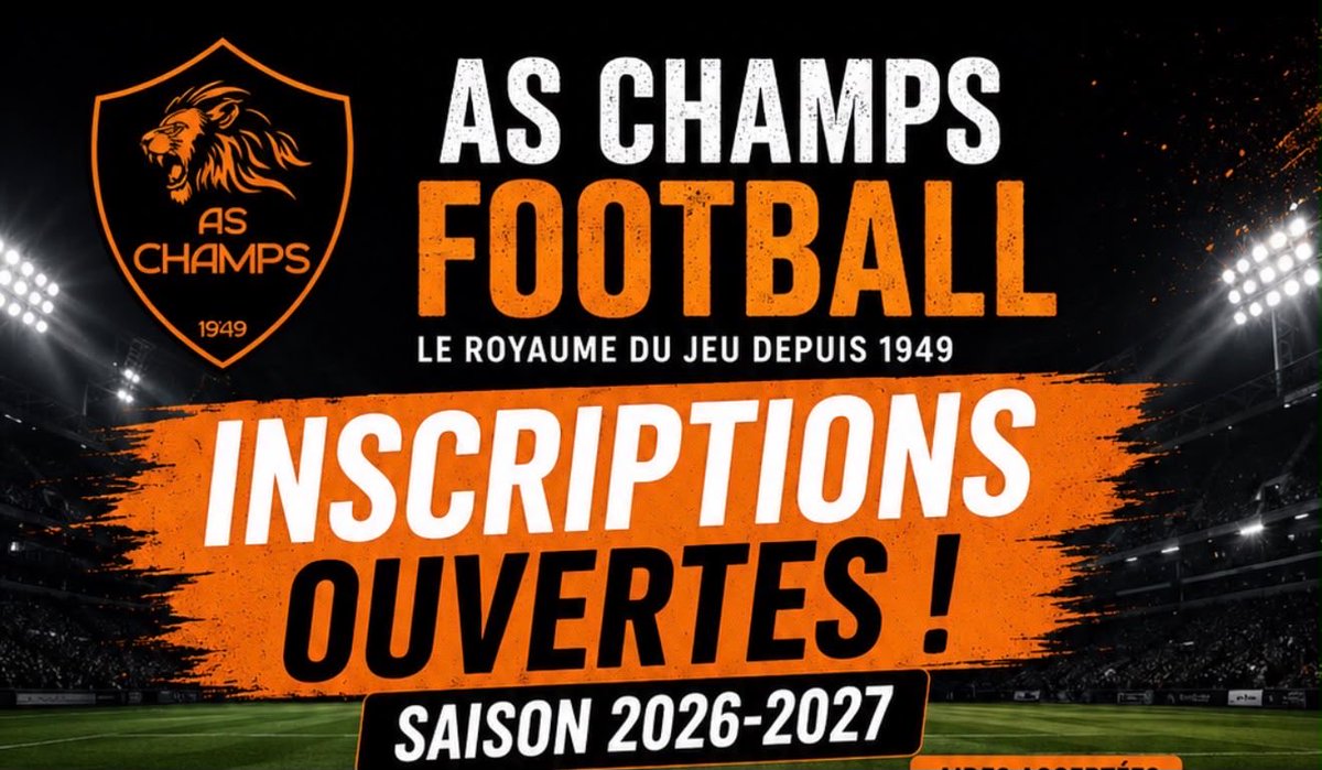 ASChampsFoot's tweet photo. Tu cherches un club où progresser, t’amuser et partager ta passion ? Rejoins AS Champs Football ! 🟠⚫

📅 Inscris-toi dès maintenant et fais partie de l’aventure ! https://t.co/QyRYPq6JEP