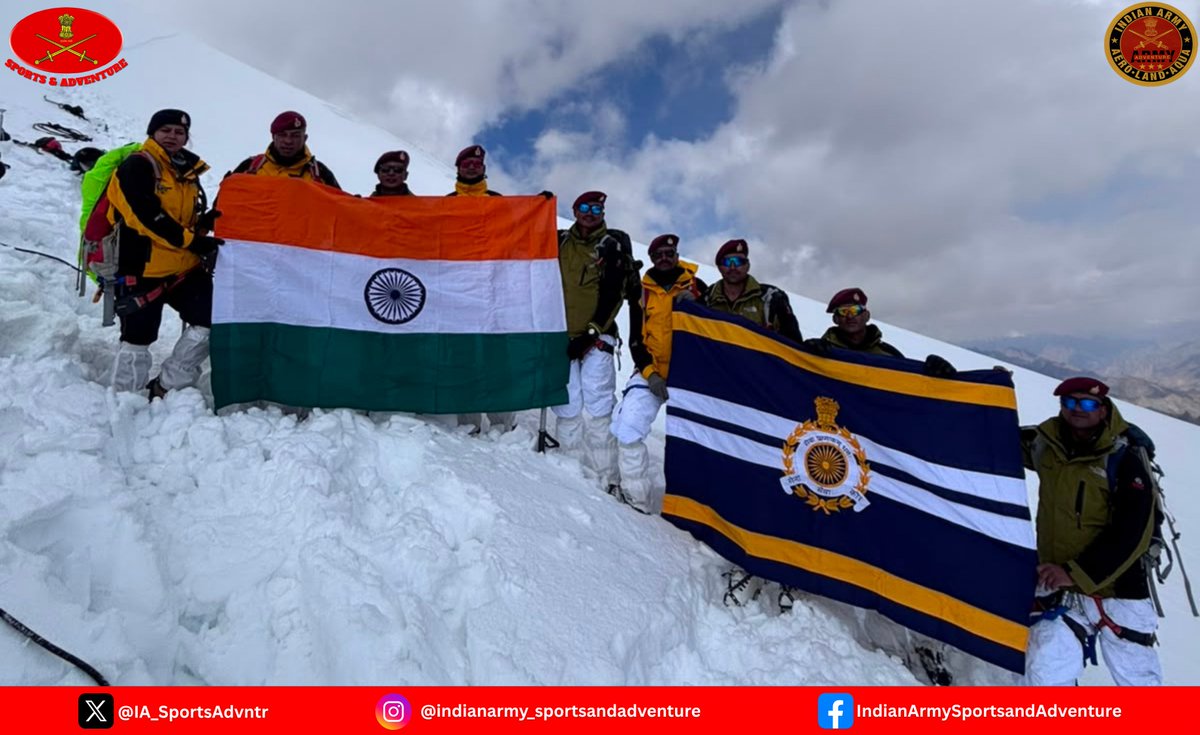 IA_SportsAdvntr's tweet photo. ASC Mountaineering Team Scales New Heights at Mt Kang YatseII

Lt Gen Mukesh Chadha, AVSM, SM, VSM, DGST & Senior Colonel Commandant, ASC, felicitated and flagged-in the ASC Mountaineering Team in presence of Lt Gen Ajay Ramdev, SM, Colonel Commandant (ASC), President SSCB & DGIT. The pioneering team, comprising 04 Officers and 08 Jawans, including a Woman Officer, successfully summited Mt Kang Yatse II (6,250 m). 
Undertaken under the aegis of #NorthernCommand to commemorate the 12th ASC Reunion, the expedition epitomises courage, endurance, discipline and the indomitable spirit of #ASC personnel and the #IndianArmy.

#MountKangYatseII
#Mountaineering

@adgpi 
@NorthernComd_IA 
@SpokespersonMoD