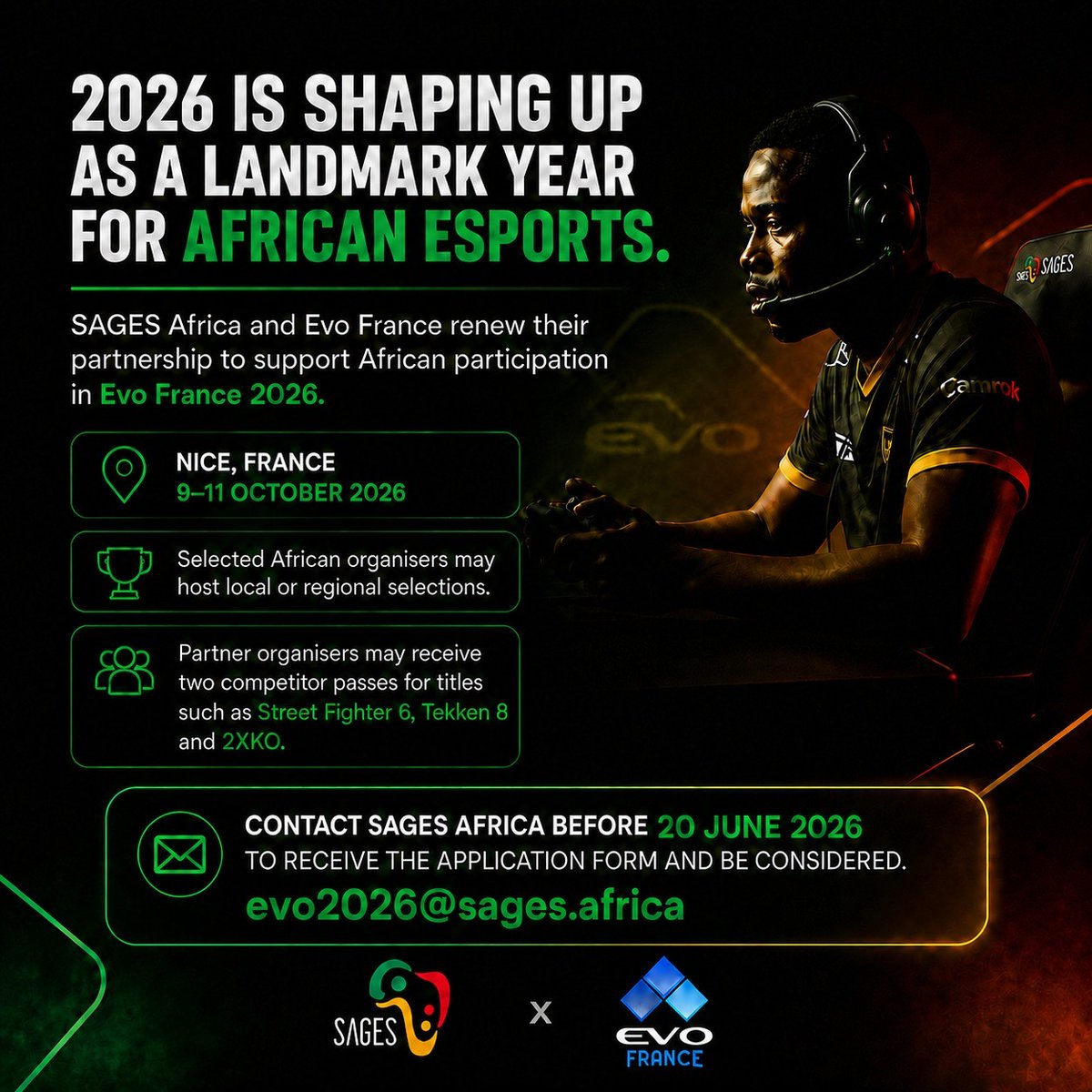 TheEsportTalks's tweet photo. Are you an Esport organiser in Africa 
Here is an opportunity for you to showcase your talents to the world 

#esporttalks
Image credit: SAGES https://t.co/3xCWIcwues