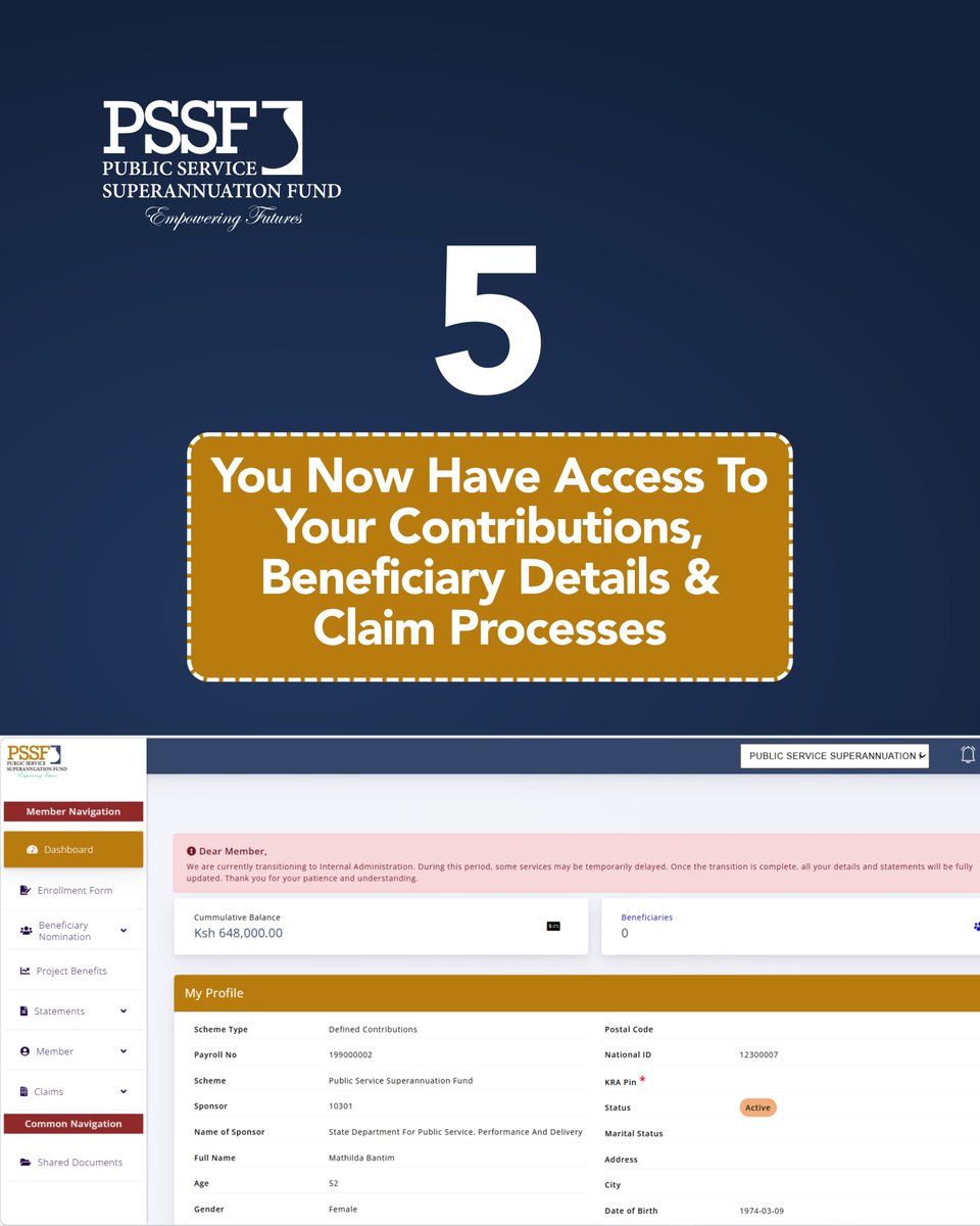 pssf_kenya's tweet photo. 4. Create a secure password
5. Log in and start managing your pension account anytime, anywhere

In case of any queries, please feel free to email us on info@pssf.go.ke or call us via 0746111777. https://t.co/MzcFXUPwuu