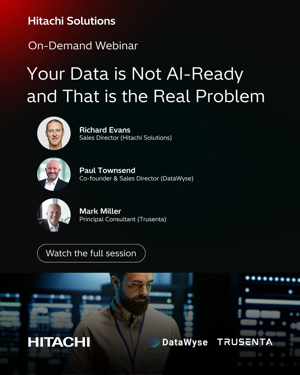HitachiSolAPAC's tweet photo. Session 1 of the #Data &amp; #AIGovernance at Pace Series by #Hitachi Solutions, #DataWyse &amp; #Trusenta is now ready on-demand.

Learn with our experts:
• Why data isn’t AI-ready
• What “data as a product” means
• How governance enables #AI at scale

Watch: https://t.co/o2xyijioOC https://t.co/mt1Cw3yFrd