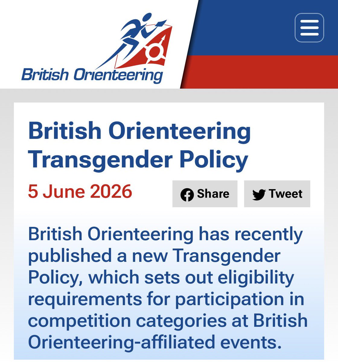 SportSEENuk's tweet photo. Breaking!  British Orienteering protects the female category from grassroots upwards

“Entry Classes for female competitors are prefixed by “W” and are restricted to those whose biological sex at birth was female.”

This replaces the July 2025 two-tier fairness policy 1/ https://t.co/LEvD1wI2cq