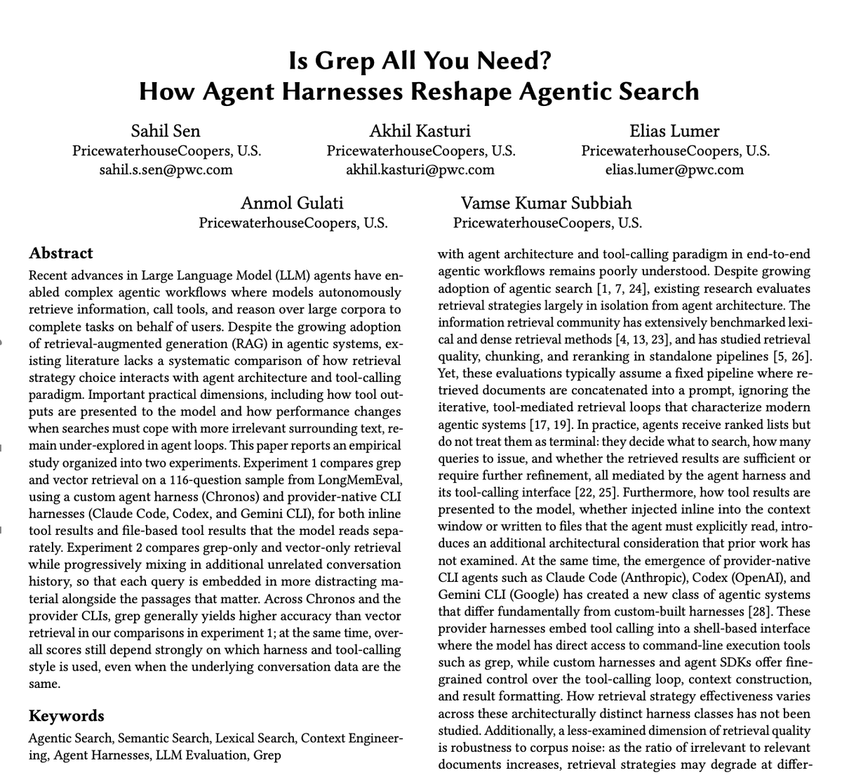 HowToPrompt__'s tweet photo. The entire vector database industry just got destroyed by A free tool from 1974.

For the last two years, every company building AI has obsessed over "RAG" (Retrieval-Augmented Generation).

They spent millions on complex vector databases, semantic search, and embedding models.

The promise? It’s the only way to give AI long-term memory.

But researchers published a paper proving that the most sophisticated AI agents actually do better with grep.

Yes. The basic search command invented 52 years ago.

Researchers tested modern AI agent harnesses, including Claude Code and Gemini CLI, on complex retrieval tasks.

They compared expensive vector retrieval against simple, old-school grep searches.

The results are humiliating for the AI infrastructure industry.

Across the board, grep didn't just compete with vector databases.

It beat them. It yielded consistently higher accuracy.

Why?

Vector search tries to be "smart." It finds documents that are semantically similar.

But when an autonomous AI agent is searching for exact code variables, specific log errors, or explicit names, "similar" isn't good enough.

"Similar" introduces noise. "Similar" distracts the agent.

grep is dumb, literal, and perfectly precise. It finds exactly what the agent asks for.

And as it turns out, when you combine a hyper-intelligent reasoning model with a perfectly literal search tool, the results are explosive.

The AI already has the semantic intelligence. It doesn't need the database to think for it.

It just needs the database to fetch.

When researchers intentionally added distracting, irrelevant text to the context, vector search collapsed. It grabbed the wrong information.

grep ignored the noise and pulled the exact string.
