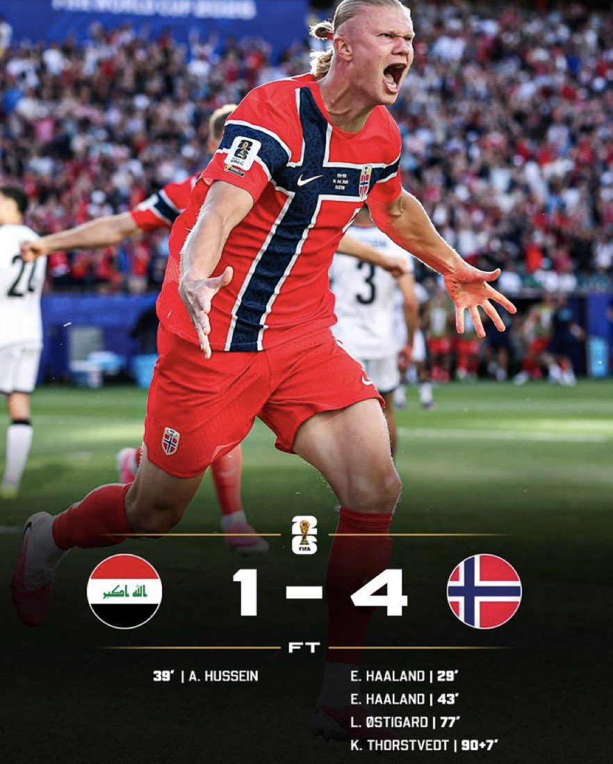 boldtruth2023's tweet photo. Erling Haaland show on his World Cup debut as Norway get three points! 🧘🏼‍♂️🇳🇴 https://t.co/4w8BQUQ4mK
