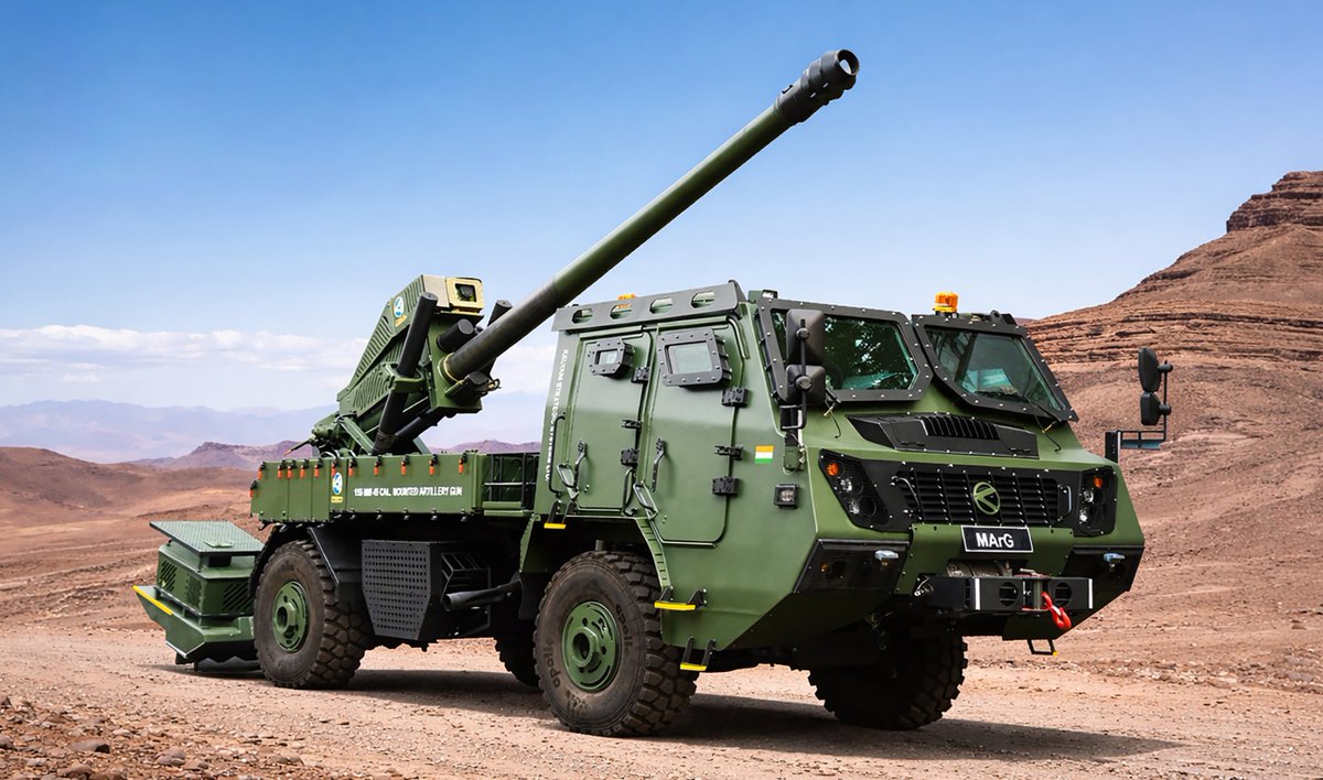 JavedRaja21's tweet photo. Firepower on wheels! 💥🚛
The #MArG 155mm 4x4 Mounted Gun System makes its presence felt at #Eurosatory2026 as #KSSL highlights indigenous artillery solutions for the global market. 🌍🇮🇳
📍 Hall 4, G 160
#Artillery #MakeInIndia https://t.co/BbVJSzTOch