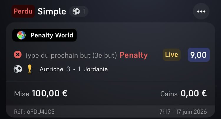 Imad__user's tweet photo. @WinamaxSport hello 
j’ai parier sur le 3e but penalty et il y a eu un csc pour le 3e but donc mon pari est resté en cours. 
Le but suivant (4e) est bien un penalty
Besoin d’aide ou d’explication svp, j’ai souvent jouer ce pari et le csc n’est pas comptabilisé…🥶 https://t.co/9WyyGDBDF3