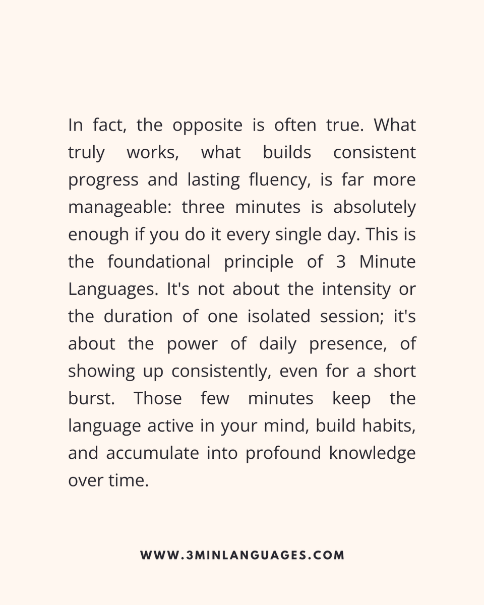 3MLanguages's tweet photo. You don’t need an hour a day.
3 minutes works, if it’s daily.
👉 Try the 3-minute method: https://t.co/aviltQdhX3
#3MinuteLanguages #StudyIn3 #LanguageLearning #MicroLearning #Consistency #LearnFrench #LearnSpanish #LearnGerman #LearnItalian #LearnPortuguese https://t.co/NF3g8ujmB9