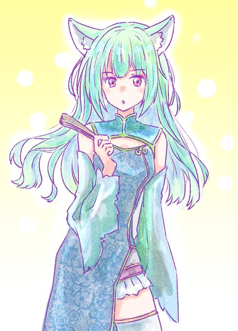 60m/draw みどうさん( )とこの王娘ちゃんを描かせて頂きました 先日みどうさんが本人よりカワイイセオリさんを描いてくださったので王娘ちゃんもオシャレに、蝶柄のチャイナドレスでどうぞ〜 #よその子描きます