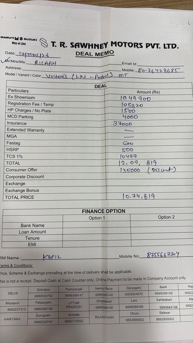 RISHABH81537677's tweet photo. @Maruti_Corp I asked the sales that remove insurance I'll buy from my end and he said it is mandatory to buy from dealer. Where it is written? https://t.co/VBC4D0L9w0
