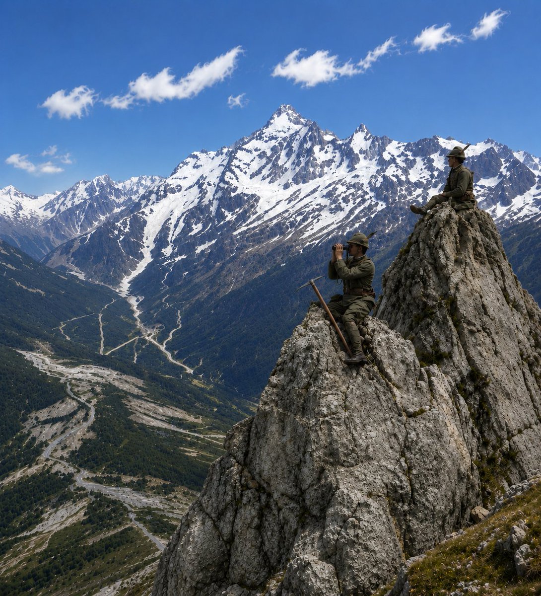 ItalianMp3's tweet photo. Italian Alpine scouting  WW1. (Approximate image) https://t.co/T4ksw707rR