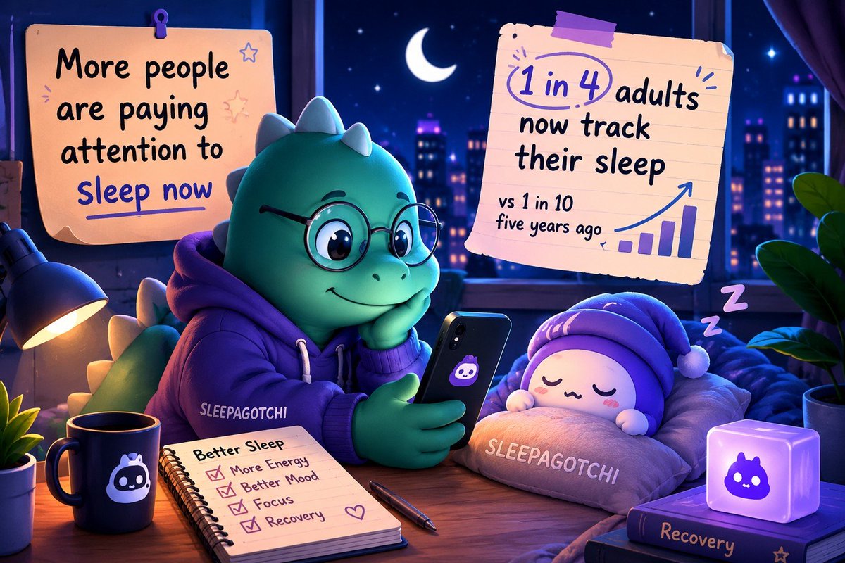loney_25's tweet photo. There’s a pretty interesting shift happening when it comes to health and wellness.

A few years ago, it felt like everyone was focused on hitting fitness goals, counting steps or staying active every day.

Now, it feels like more attention is moving toward recovery too, especially sleep.

Recently saw @sleepagotchi  share that 1 in 4 adults now track their sleep, compared to around 1 in 10 just five years ago.

That’s actually a big change when you think about it.

Feels like more people are starting to understand that sleep affects way more than just being tired the next day.

Energy levels, focus, mood, even productivity… everything feels different when your sleep is good.

What makes this space interesting is that nobody needs to build a new habit from scratch.

People already sleep every day 😭

The real opportunity feels more about helping people understand their sleep better and actually improve recovery instead of just showing stats on a screen.

Still feels early but definitely feels like something more people will care about over time.