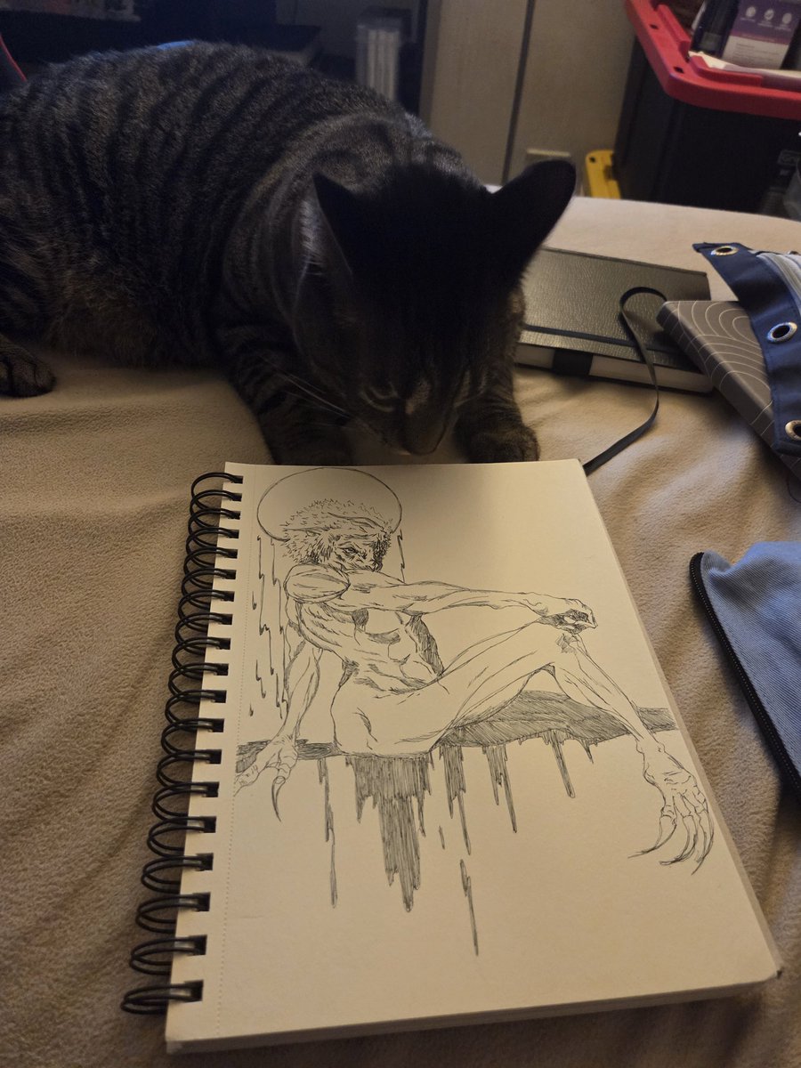 JvKrugger's tweet photo. My cat felt that it was important when finishing my werewolf drawing https://t.co/60ciDCSWCL