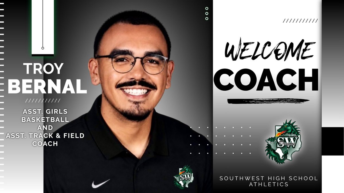SASWAthletics's tweet photo. Dragon Athletics welcomes Coach Troy Bernal to SWHS as an Asst. Girls Basketball Coach &amp; Asst. Track &amp; Field Coach!

He joins us from Miller HS in Corpus Christi ISD &amp; brings experience, knowledge, &amp; enthusiasm to our Dragon Basketball &amp; Dragon Track programs!

#WeAreSW https://t.co/G5geJ9qFui