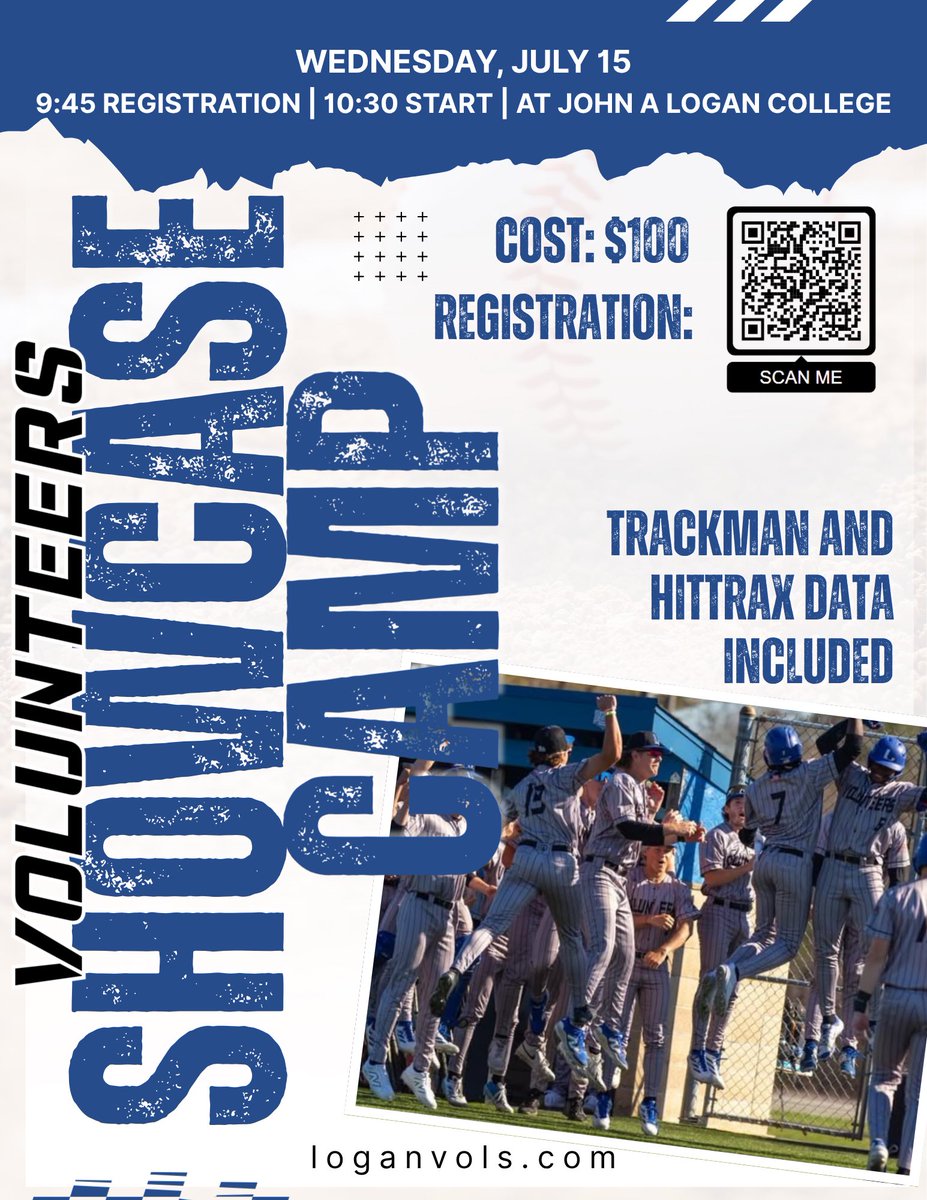 LoganVolsBsbl's tweet photo. 🚨CALLING FUTURE VOLS🚨

The Vols will host their annual summer showcase at John A Logan College. Register today - showcase will be capped at 50 players!! 

Players will receive the following metrics: 60 time, positional velo, BP data from HitTrax, Bullpen data from Trackman! https://t.co/03rE2QNbrV