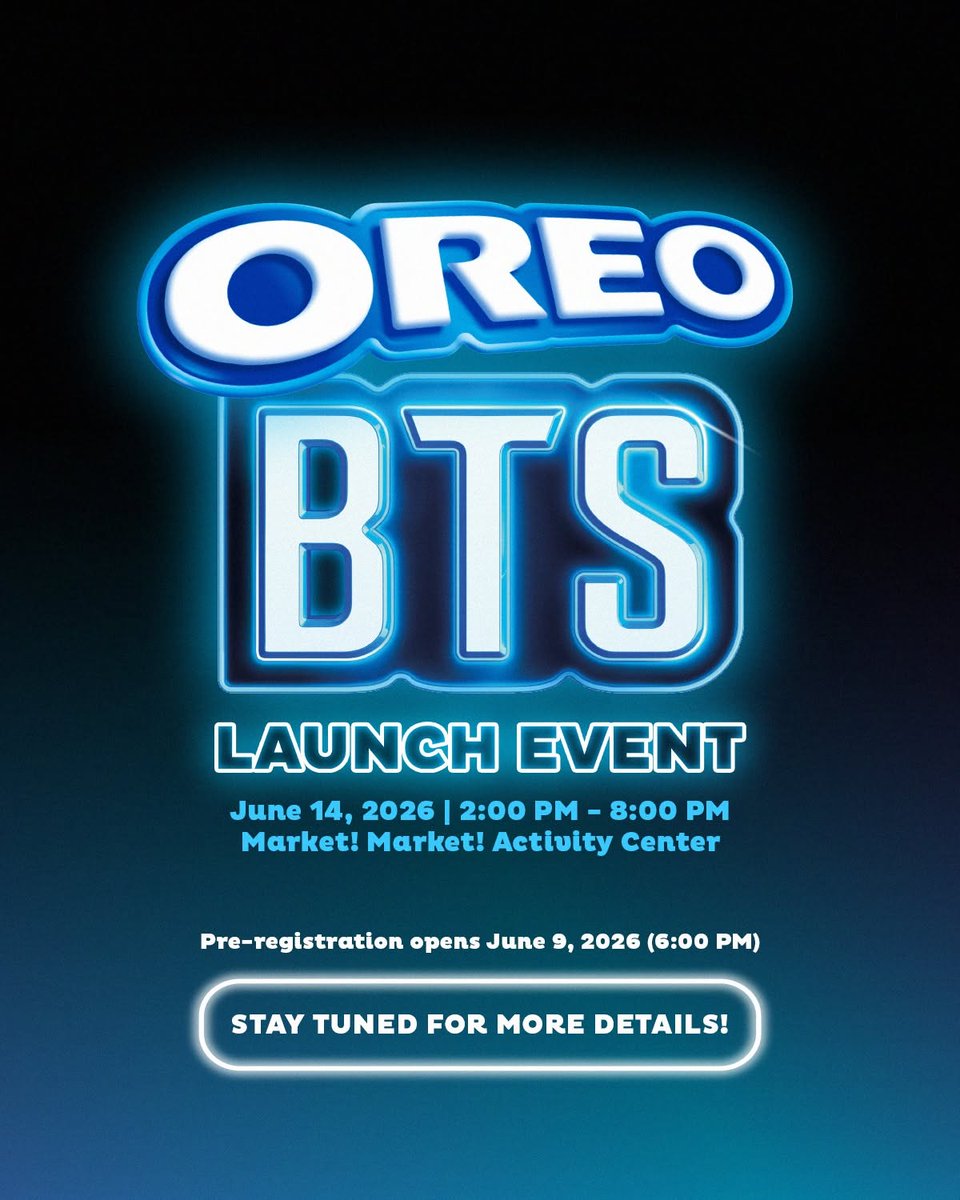 MarketMarketBGC's tweet photo. ARMY, are you ready? ๐
Everything lit, itโs FYA! ๐ฅ๐ถ Catch the OREO BTS Launch Event at Ayala Malls Market! Market! Activity Center this June 14, 2PM!
Visit https://t.co/GCChF9bH6B to pre-register. See you there! โจ
#OREOBTSPH #OREOBTS #FunInTheFinds #iLoveMarketMarket https://t.co/YAOlAgWsO4