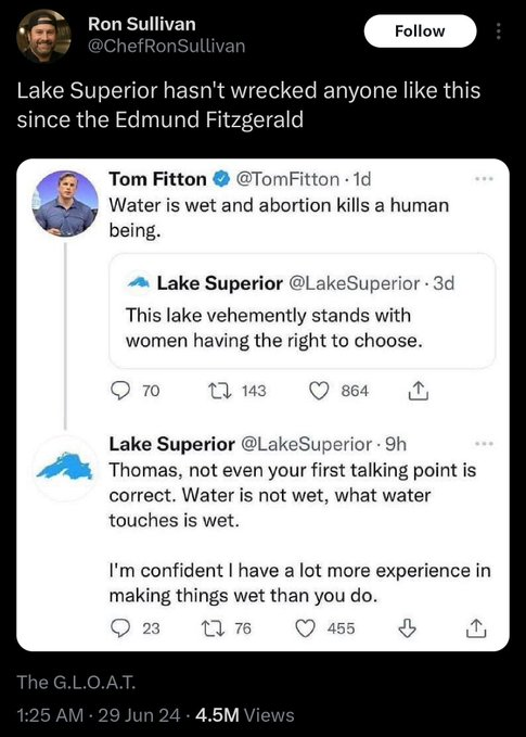 MrDonAuto's tweet photo. MAGA moron Tom Fitton got bitch slapped by Lake Superior. https://t.co/mYaCZcihvd