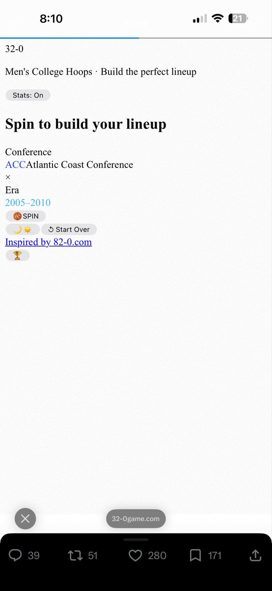 JNort25's tweet photo. @32and0game Keeps bringing me to a basic HTML version https://t.co/jpP3Fkx2tY