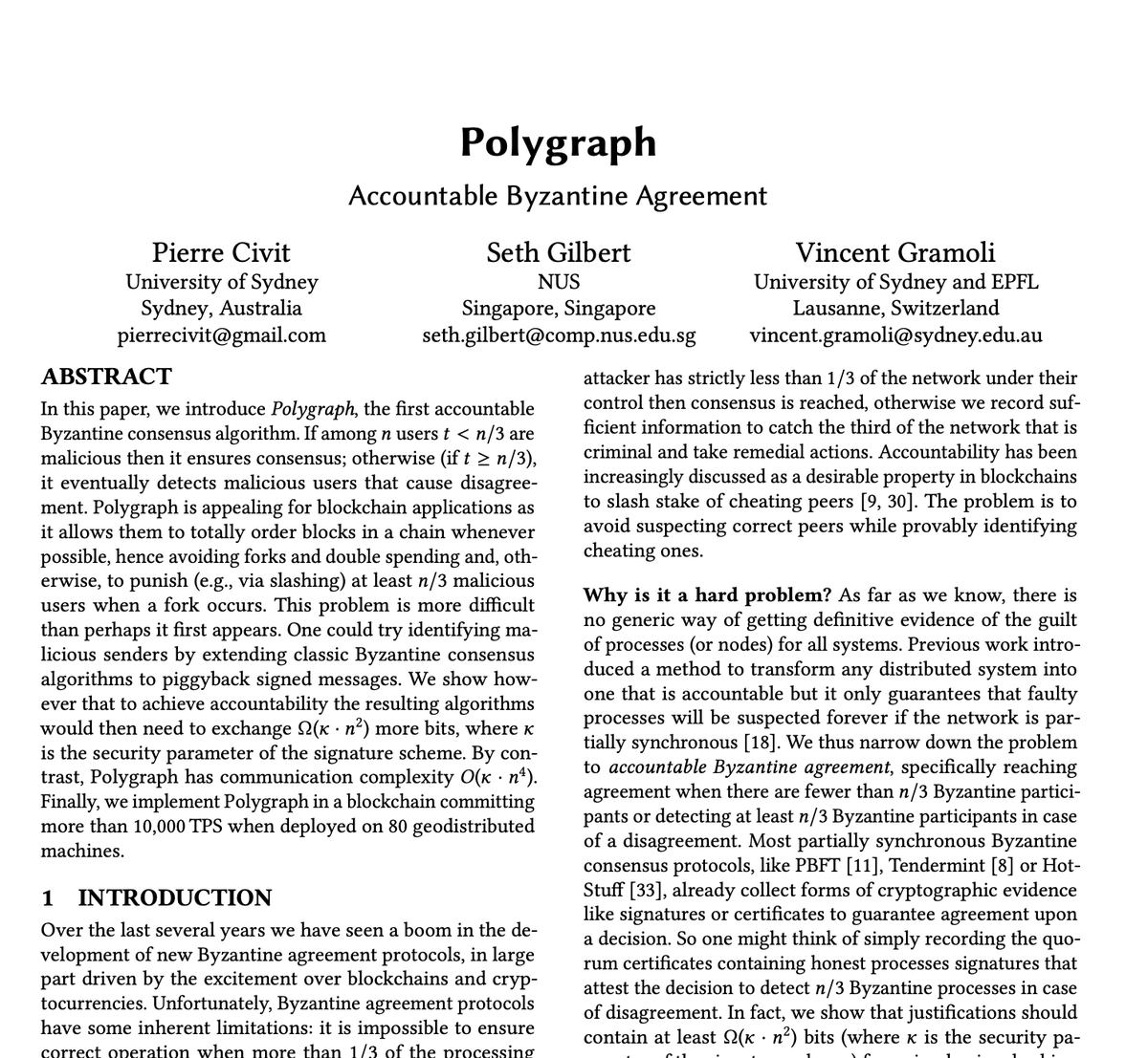 VincentGramoli's tweet photo. Our second work on priavte accountability was with @EPFL and @NUSingapore, defining the accountable consensus problem. Also published in 2019 it  appeared at @podc_disc and @ICDCS_2021. https://t.co/jRlaPVGumC