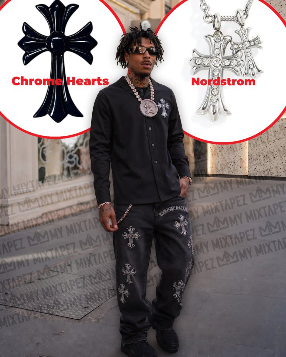 mymixtapez's tweet photo. Luxury brand Chrome Hearts is suing other brands for “copying” their cross, claiming they own the trademark and that only they can use it!! https://t.co/8FxrFMSrxj