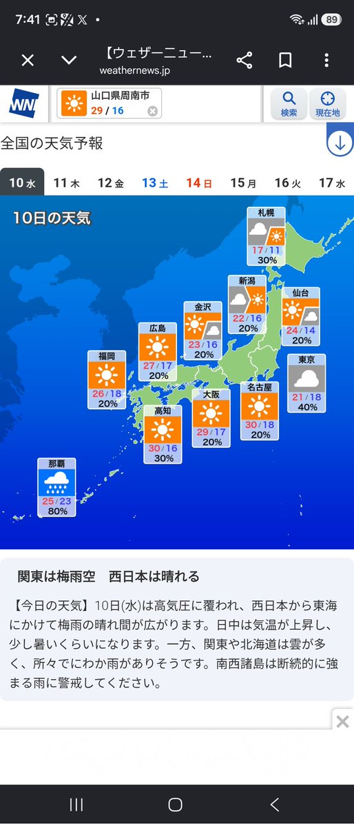 ree5940's tweet photo. おはようございます❗
１０日水曜日(仏滅)
今日の山口県の天気は晴れ☀️
詳細は１番左の画像をご覧ください。

山口県注意報
現在なし。

左の画像から
山口県天気
全国天気
週間天気
紫外線指数

【星座占い】
１位射手座♐️✨
２位牡羊座♈️
３位かに座♋️ https://t.co/1jrvqw39tk