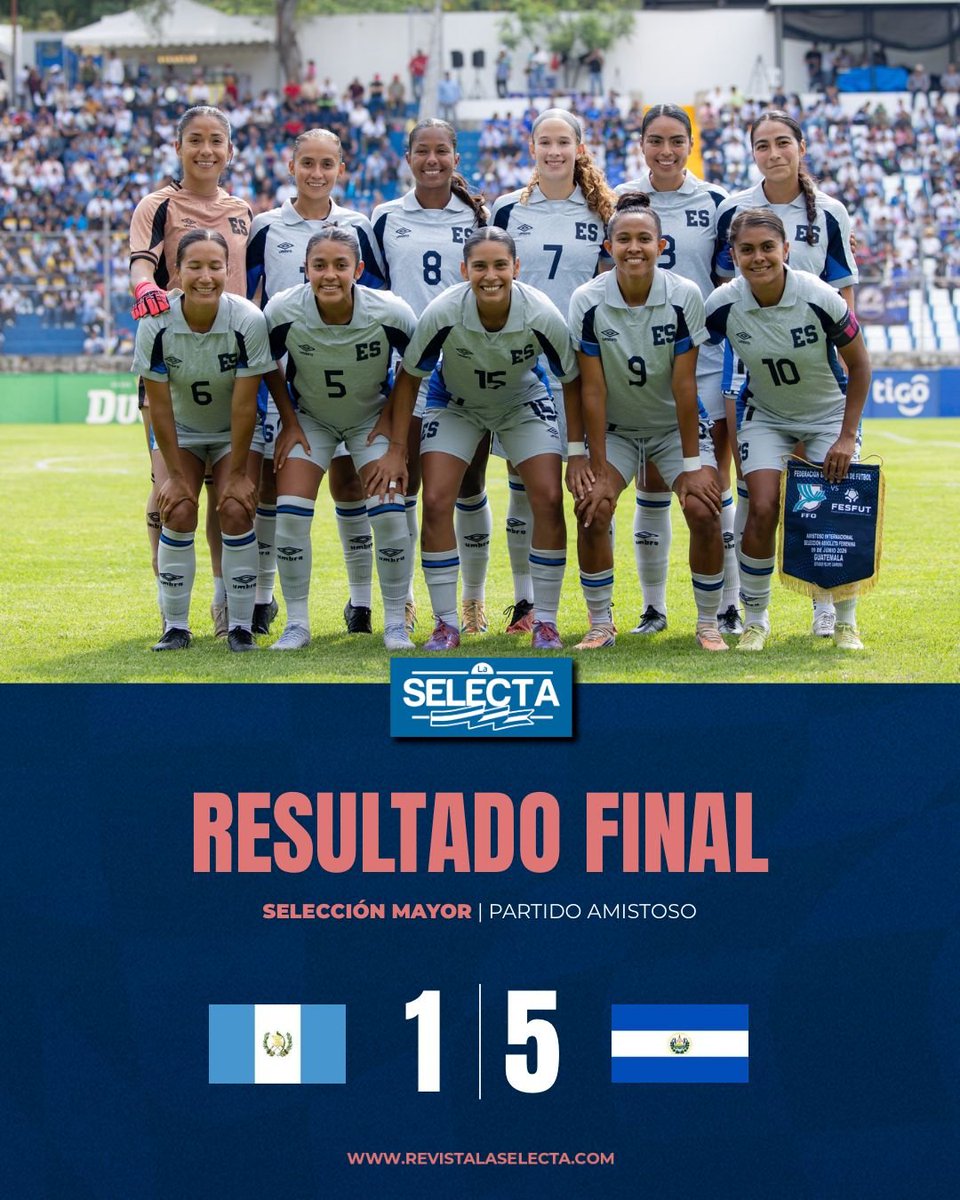 Laselecta__'s tweet photo. 🇸🇻✅🤯 ¡La Selecta Femenina finalizó la fecha FIFA de junio con una goleada!

💙🤍 Brenda Cerén (2), Danya Gutiérrez, Abigail Martínez y Mya Ulloa anotaron los goles salvadoreños en la victoria 1-5 sobre Guatemala, esta tarde en el estadio Revolución.

📸 Foto: @fesfut_sv. https://t.co/f4jRFPU988