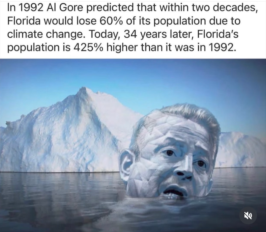 Coloradoregoni1's tweet photo. @algore But it was all lies, a climate change hoax.  All the ice and glaciers haven't melted, Florida isn't underwater. https://t.co/Q3P7fy6OCF