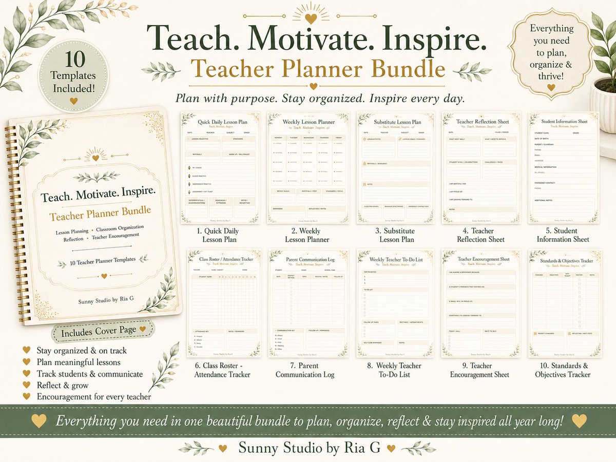 SunnyStudioRiaG's tweet photo. Teacher Planner Bundle: Lesson Plan, To Do List, Student Info (PDF Print) https://t.co/3RcZsfmwYS via @Etsy https://t.co/fASkElOVme