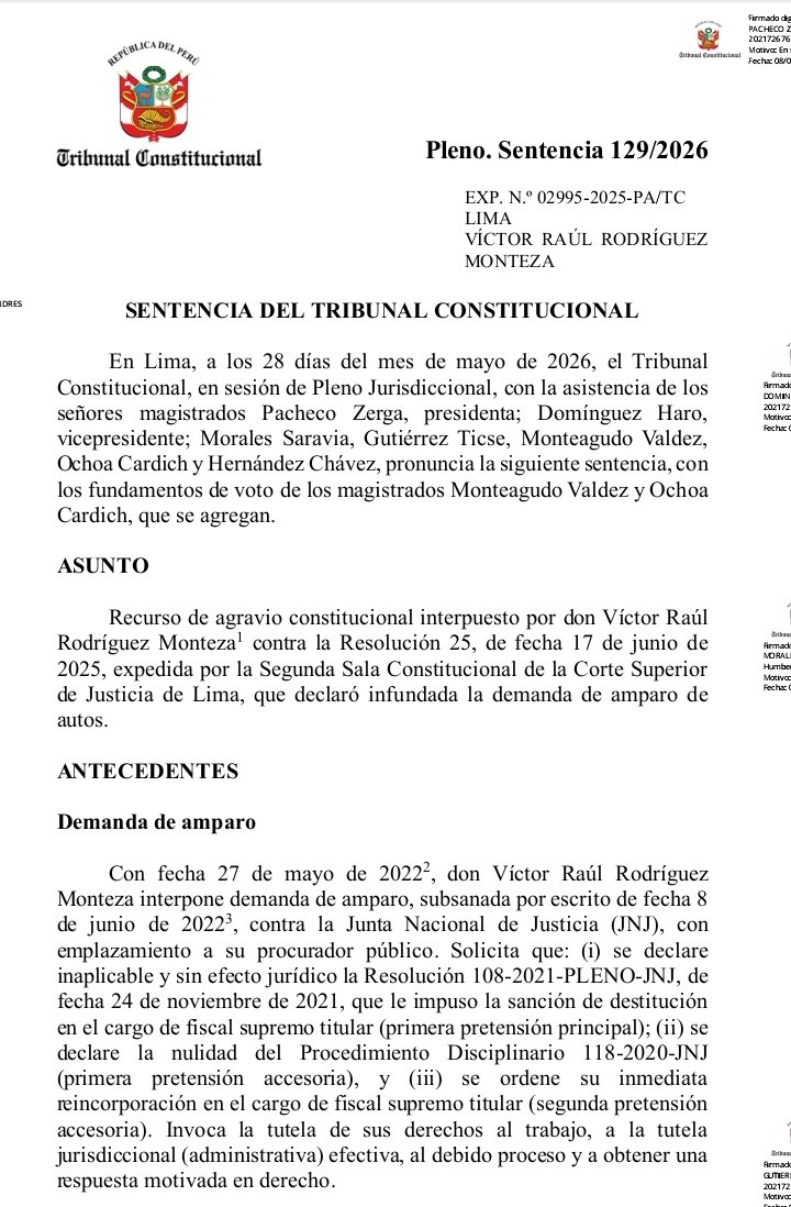 KikesitoVH's tweet photo. Tribunal Constitucional declara nula la destitución de Víctor Rodríguez Monteza y dispone sea reincorporado como fiscal supremo. Recordemos que fue destituido por el caso Cuellos Blancos https://t.co/0UPTil8E9f