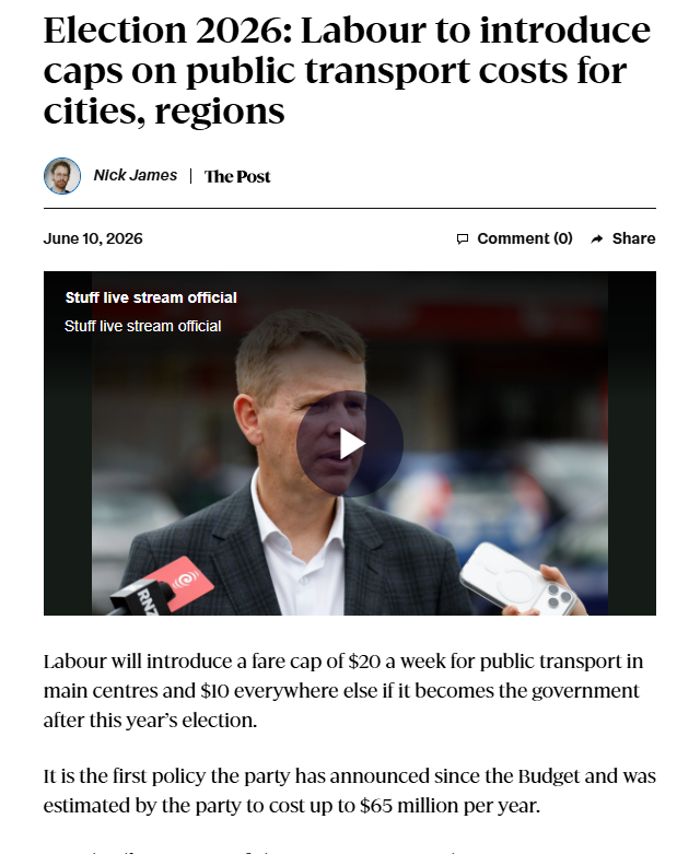 henrycooke's tweet photo. INBOX: Labour's first policy of 2026 is a public transport fare cap:

- $20 for AKL, Wellington, Chch,
- $10 for everywhere else https://t.co/JfumPjoo2X