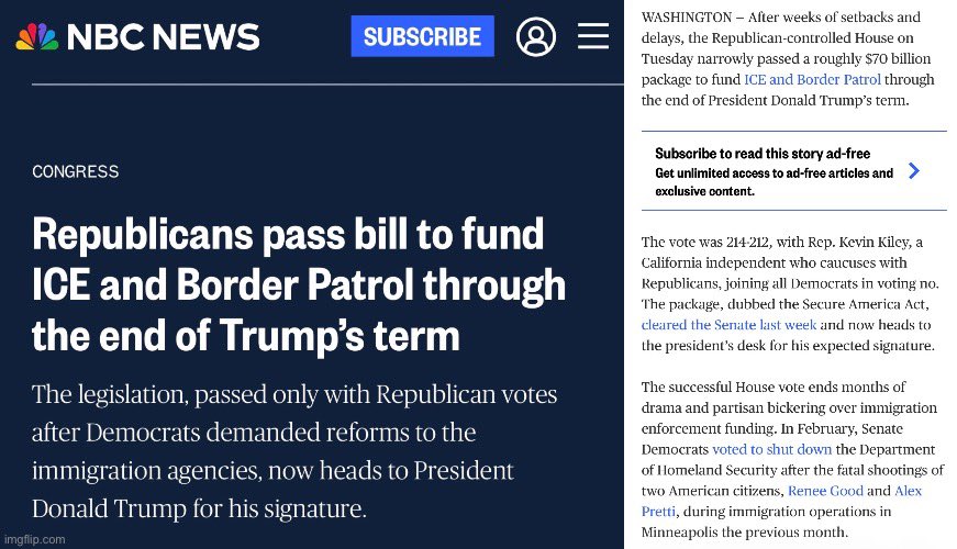 WarClandestine's tweet photo. Now both the Senate and House have passed the Secure America Act, which funds ICE, Border Patrol, and DHS, through the end of Trump’s term.

This is EXTREMELY important, because Trump hinted his plan was to use ICE/DHS to help secure elections. He said “election security is part of homeland security”. 

Well if he does plan on using ICE/DHS to secure elections, he just got the funding to do so, and the Dems can no longer obstruct or shut the government down over ICE funding down the road.

Massive win for MAGA, and Trump will officially sign the bill into law right as all eyes are about to be on the USA with the World Cup and UFC fight at the White House. Optics are important.