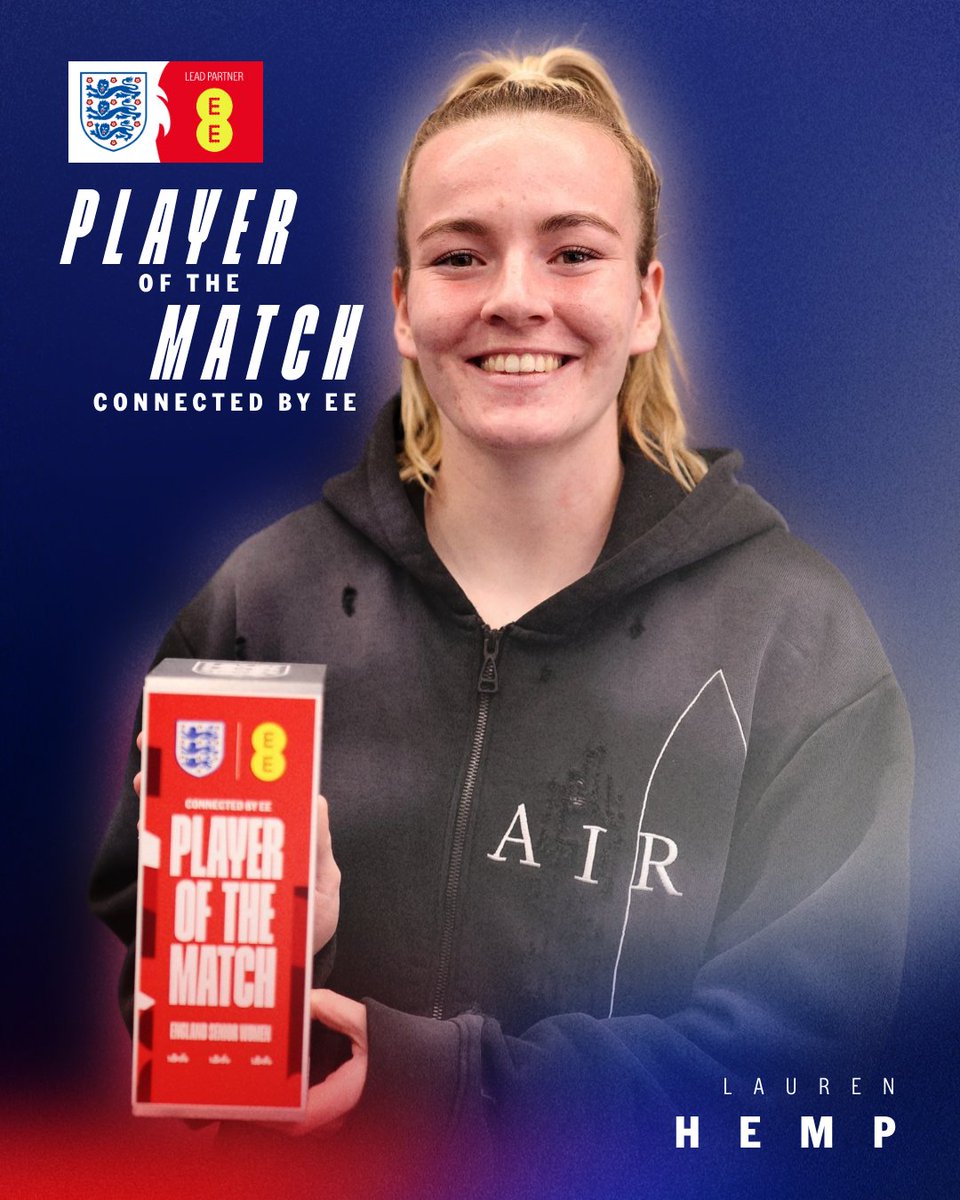 Lionesses's tweet photo. Lauren Hemp named #Lionesses Player of the Match, connected by @ee 👏 https://t.co/ptMGBfaApk