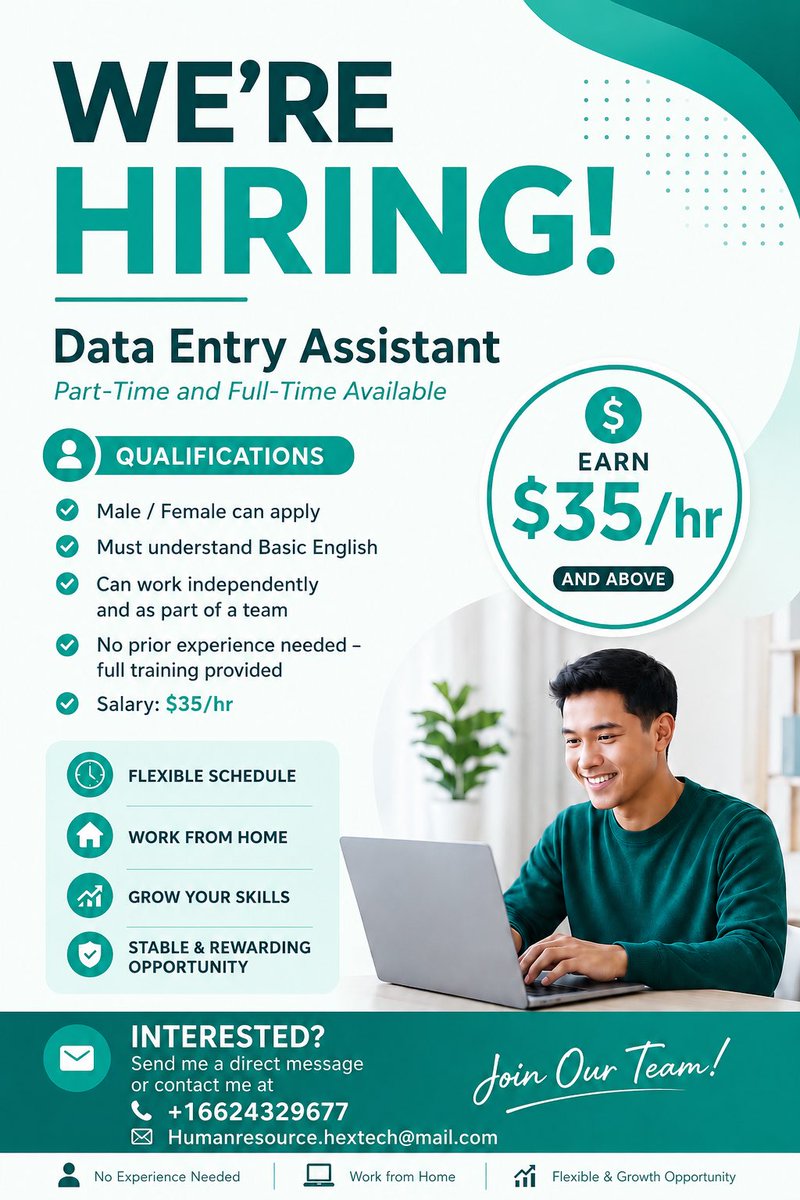 CaseyIsbel's tweet photo. Hey Mamas! 💕  

WE ARE HIRING a Data Entry Assistant!  

💼 Role: Data Entry Assistant  
💰 Pay: $35/hr and above  
🌍 100% Remote (US-based)  
⏰ Flexible hours – perfect around kids, school or Kita  

Full training provided. No experience needed.
1/2 https://t.co/zqGog83vsj
