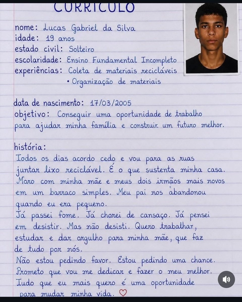 PrJopelim203's tweet photo. Jovem em busca de emprego faz currículo com letra perfeita e chama atenção. https://t.co/BTocQuU2CW