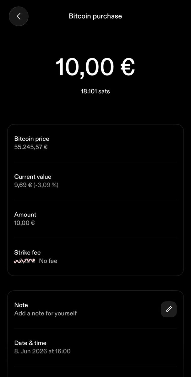 10EuroBTC's tweet photo. 💶 Daily €10 Bitcoin Purchase!

Date:  8. Jun 2026
₿ Earned Today: 18.101 Sats
Step by step, Satoshis stacking 🚀

#DailyBTC #10EuroBTC #BTCJourney https://t.co/7lvX6W7Qi3