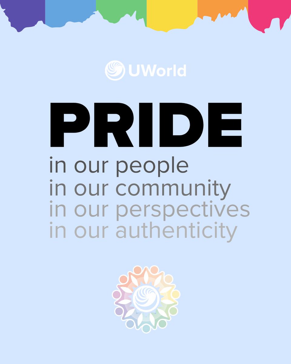 UWorld's tweet photo. This Pride Month, we are celebrating our UWorlders, learners, educators, partners, and communities while continuing to create spaces where people feel respected, supported, and empowered to be themselves.

#PrideMonth #Belonging #Community #Inclusion #CelebratePride https://t.co/VLWWXamFx4