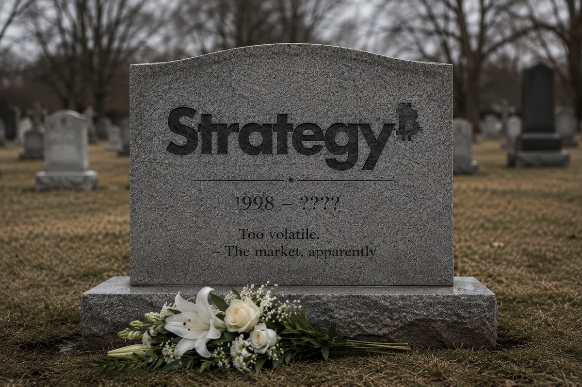 AAStack's tweet photo. Here lies MSTR.

2020 – 2026

Cause of death:
“Guaranteed bankruptcy.”

Declared deceased by:
Twitter Financial experts,
YouTube analysts,
macro tourists,
and people managing a $4,000 portfolio.

Survived by:
Bitcoin.
More Bitcoin.
And somehow, even more Bitcoin.

Final words:
“You don’t understand the strategy.”

Burial canceled.

The corpse keeps outperforming its critics. ₿🪦
