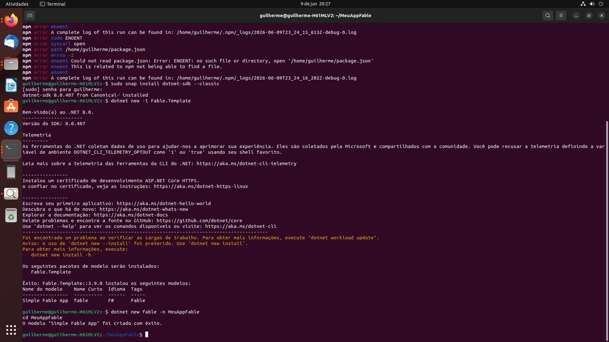 Instalei o Fable e o dotnet SDK via snap e já criei meu primeiro ...