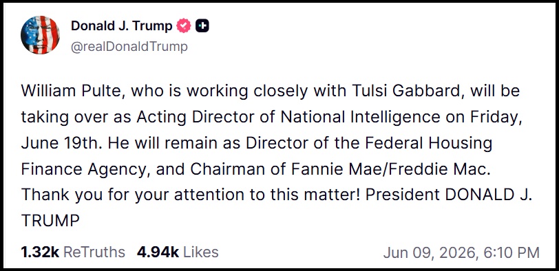 TheLastRefuge2's tweet photo. Congress, specifically GOP leadership, pointedly told President Trump they would NEVER reauthorize FISA (702) if President Trump followed through and appointed Bill Pulte to DNI.

It was an unambiguous threat/promise.

https://t.co/IvbHLuO6zz

How did President Trump respond? https://t.co/uNfJpqGkod