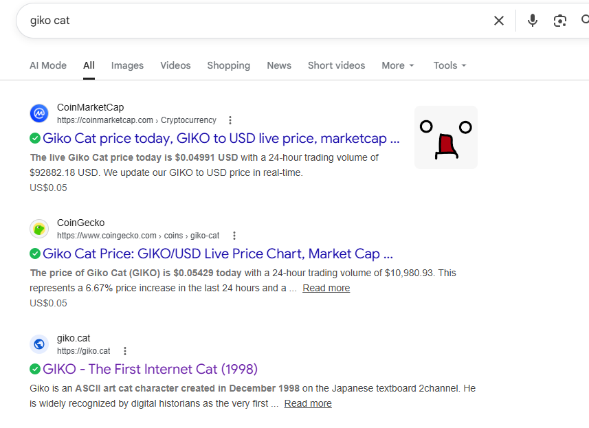 CannerQlu's tweet photo. We have the perfect domain for $GIKO https://t.co/kkCTqmWffn

When people google about the meme we are Top 3 searches.

9E3PxJYyTig1pNsdDw7SUqQsWeKmyogXE882HQxtpump https://t.co/9e1zs8kFeu