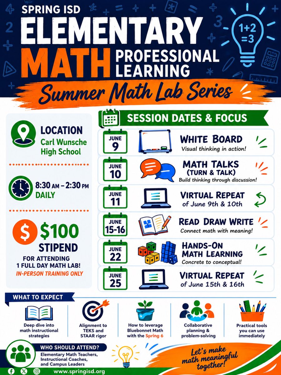 KDussette's tweet photo. Intentional professional learning=Meaningful impact!

Our Elementary Summer Math Labs are equipping teachers with the tools, strategies, and collaborative experiences needed to strengthen mathematics instruction and accelerate student achievement. #NEWSpringISD #MathExcellence https://t.co/EfxmLO3BMO